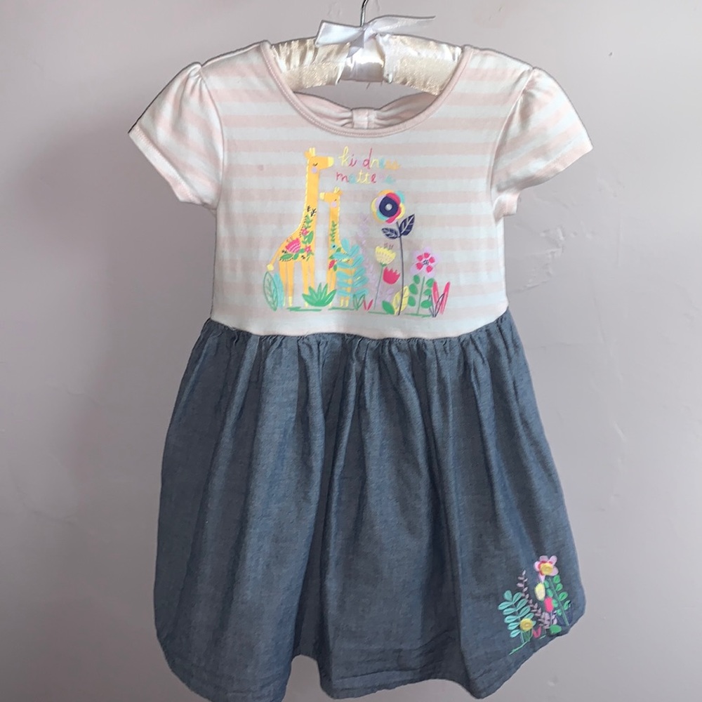 Booster & Mimi Giraffe Pink and Blue Stripped Dress 3T